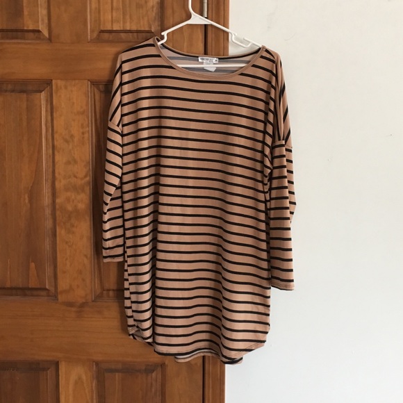 Honey and Lace Tops - Scoop Neck 3/4 Sleeve Striped Blouse Plus Size 3X